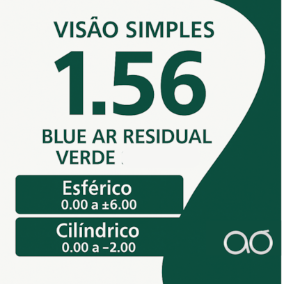 1.56 BLUE AR RESIDUAL VERDE LENTE ACABADA VISÃO SIMPLES - GRADE NEGATIVA